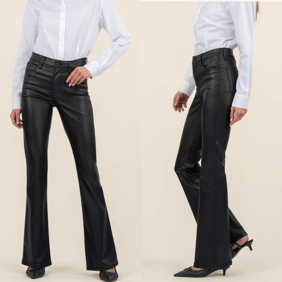Kut from the Kloth Ana High Waist Flare Faux Leather Matte Coated Jeans - Picture 1 of 13